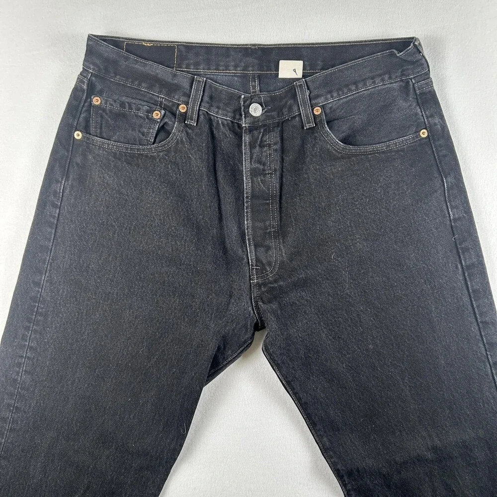 Vintage Levis 501 Jeans Mens 35x32 Charcoal Wash Black Denim Regular Straight